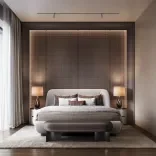 A set of furniture for a luxurious bedroom in pastel colors